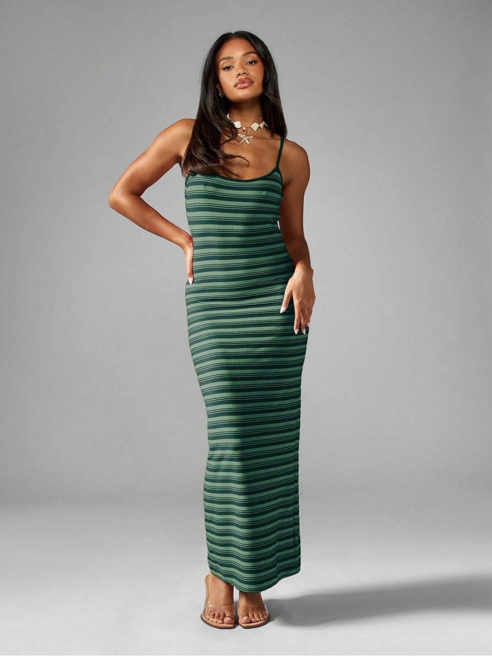 Missguided Green Striped Spaghetti Strap Maxi Dress